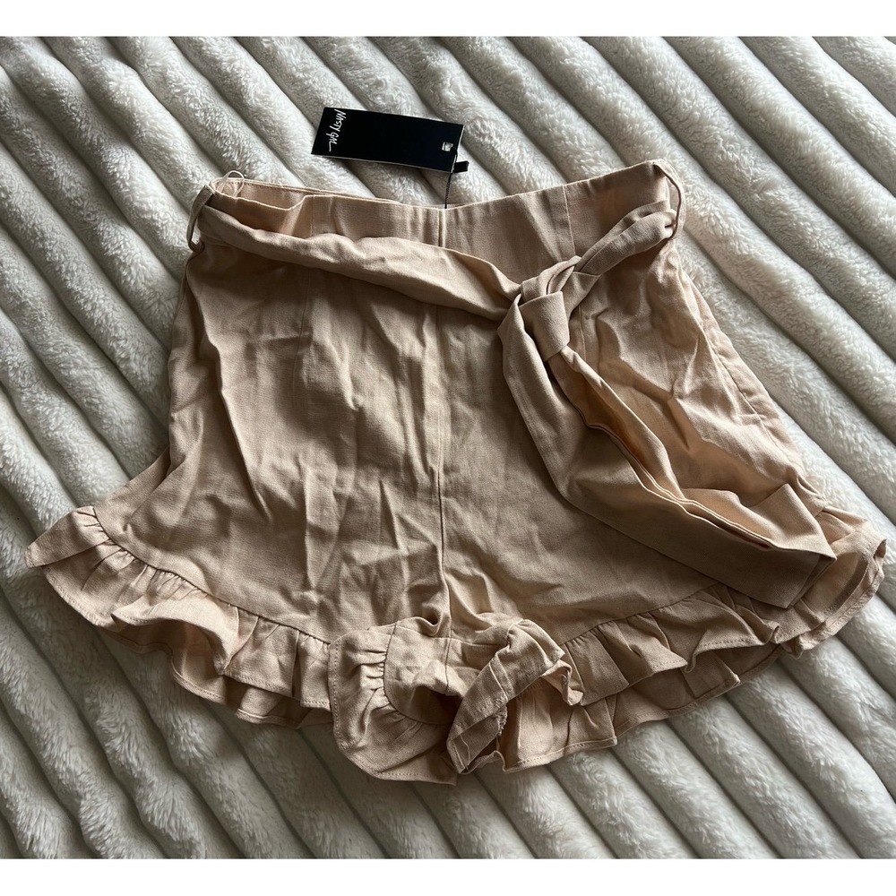 Nasty Gal Ruffle Hem Shorts Peach Tan